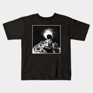 Girl reading a book in space Kids T-Shirt